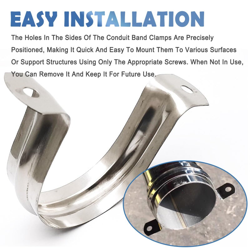 Nge 2.5inch Rigid Pipe Strap Clamp-Two Hole Strap-U Bracket Tube Clip-Stainless Steel Heavy Duty Pipe Fasten Holder-Secures Conduit,10Pcs(76mm) - Image 4