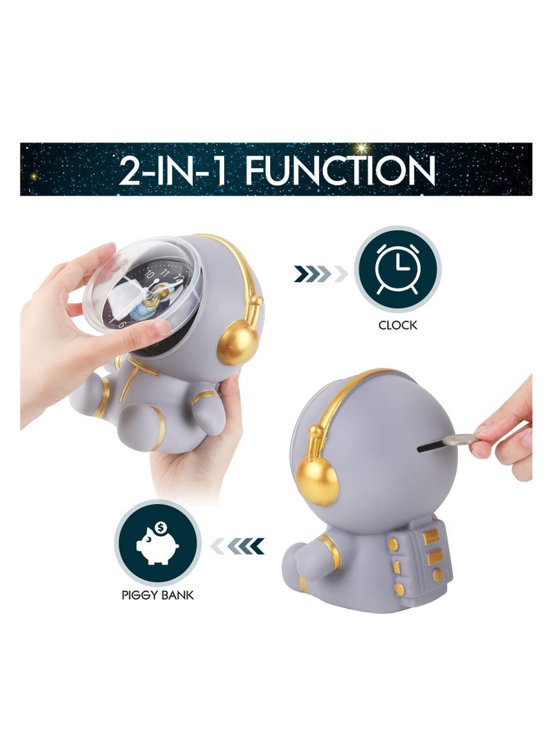 Excefore Alarm Clock with Astronaut Coin Bank, Personalized Coin Bank for Girls Boys, Large Size Decoration Money Savings Case with Clock, Birthday Gift - Image 2