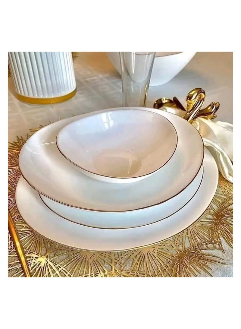 Houzi Houzi 26 Pcs Gold line Dinner Set  Opal Glassware 6 X Dinner plate 6 X Soup plate 6 X Dessert plate 6 x Bowl1 x Large Bowl 1 x Oval Plate  - Image 2