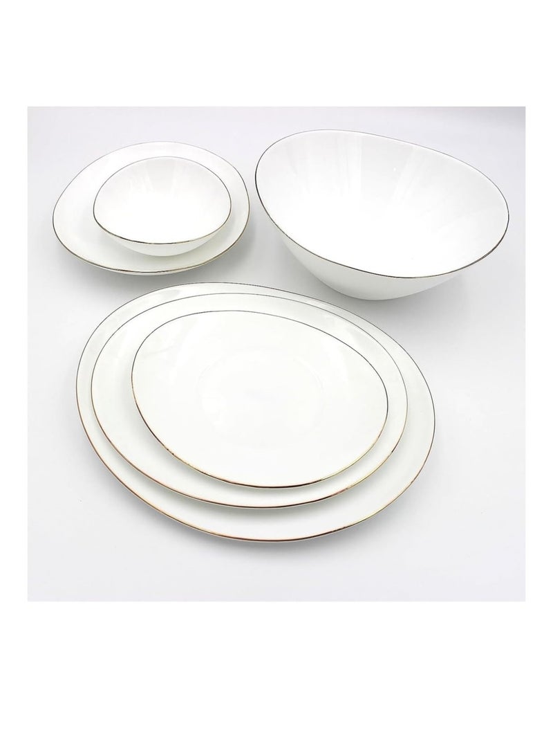 Houzi Houzi 26 Pcs Gold line Dinner Set  Opal Glassware 6 X Dinner plate 6 X Soup plate 6 X Dessert plate 6 x Bowl1 x Large Bowl 1 x Oval Plate  - Image 5