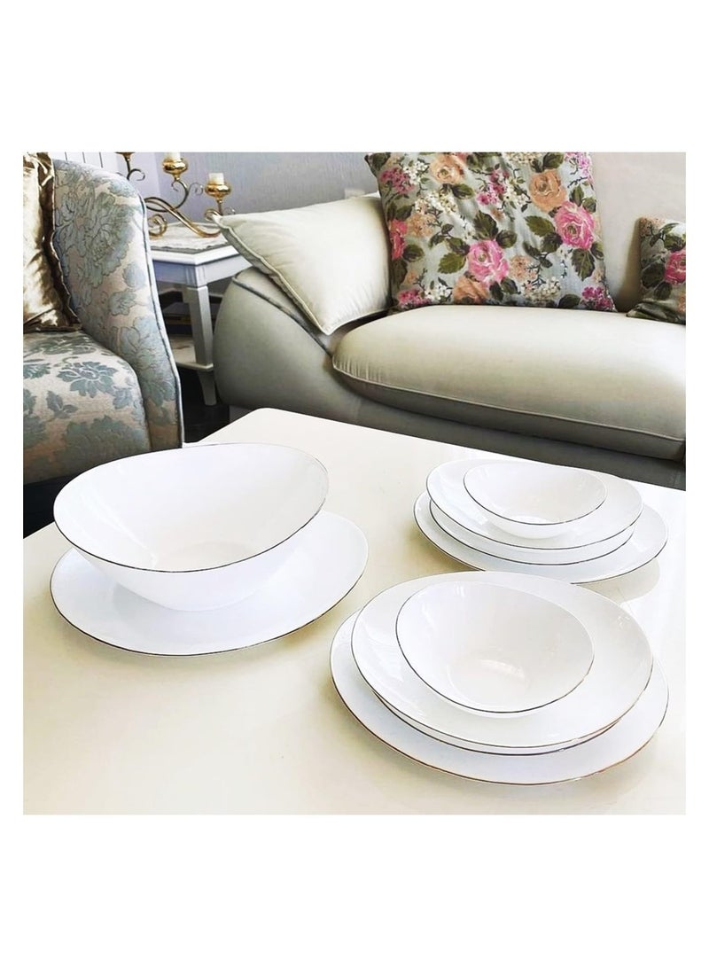 Houzi Houzi 26 Pcs Gold line Dinner Set  Opal Glassware 6 X Dinner plate 6 X Soup plate 6 X Dessert plate 6 x Bowl1 x Large Bowl 1 x Oval Plate  - Image 3