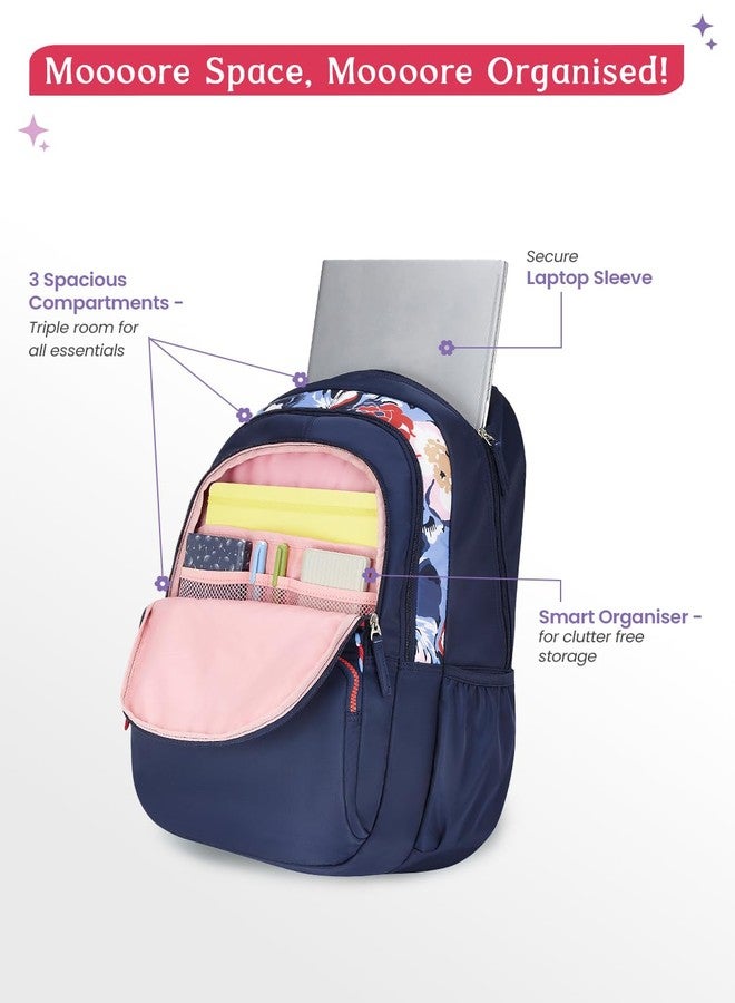 Genie Diasora School Backpack For Girls |19 Inch-36 Litres With Laptop Sleeve, Rain cover, Three Compartments, |Best for Books, Water Bottles, Stationery, Laptop, Lunch Box & Essentials - Navy Blue - Image 4
