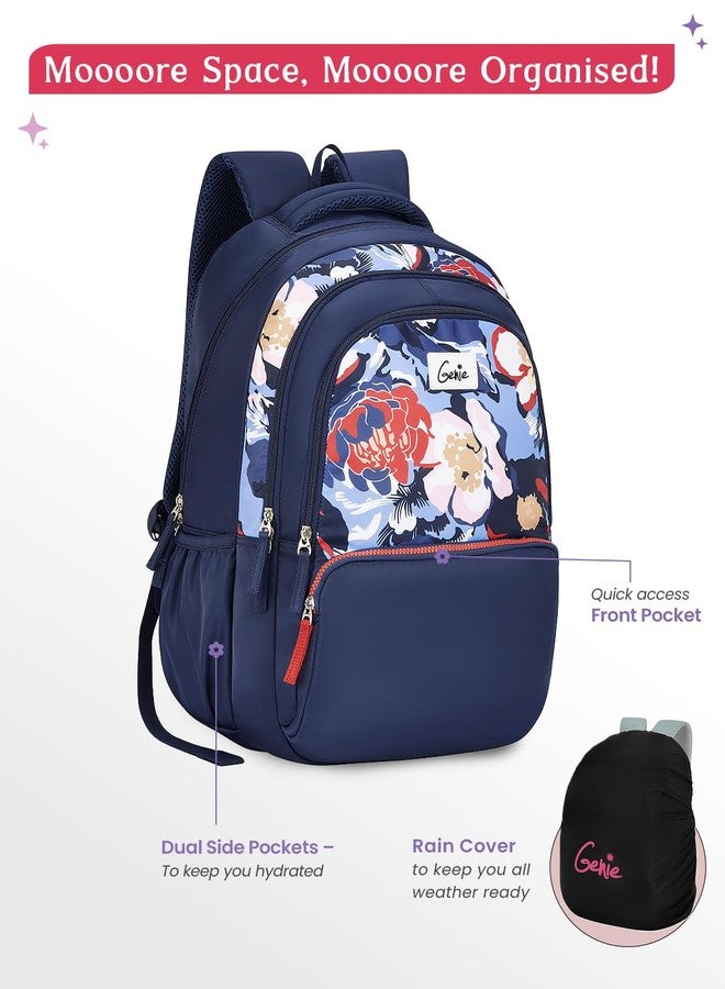 Genie Diasora School Backpack For Girls |19 Inch-36 Litres With Laptop Sleeve, Rain cover, Three Compartments, |Best for Books, Water Bottles, Stationery, Laptop, Lunch Box & Essentials - Navy Blue - Image 5