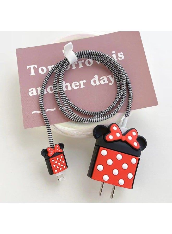 2024 Four-piece Charger Protective Cover For Apple 15 Fast Charging Protective Cover 18W/20W Charger-Specifications:57. Minnie Back (set Of Four) Big And Small Heads + 1.4m Wire Rope + Tie - Image 1