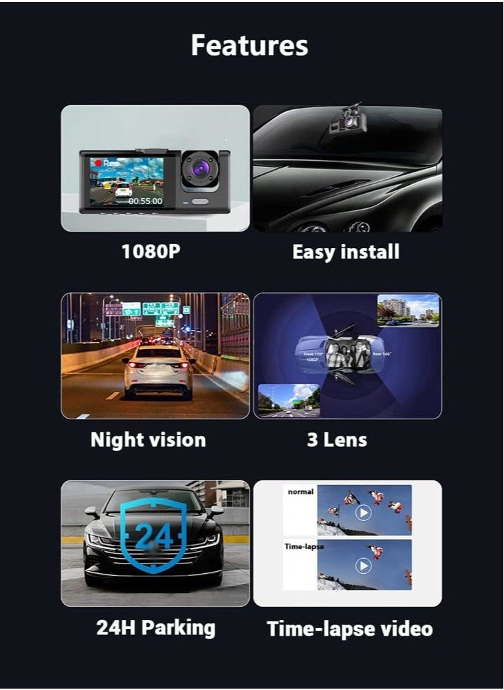 Generic 4-Channel Car Dash Camera: 130° Wide Angle, 1296x1080P Front, Inside, and Rear Cameras  - Image 5