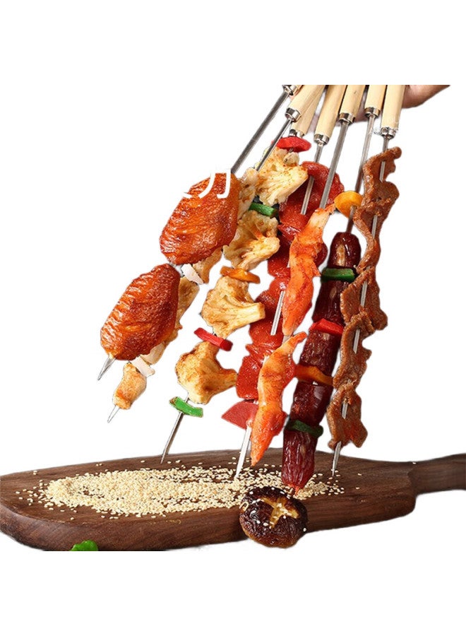 OFEIS 304 Stainless Steel Barbecue Skewers, Meat Kebab Sticks, Grilling Needles, Barbecue Tools, Wooden Handle Skewers, 20 Pieces - Image 3