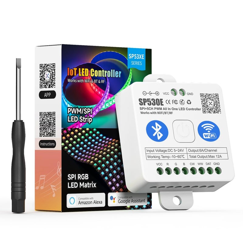 BTFLIGHTING SP530E WiFi Alexa Bluetooth LED Controller Support PWM Monochrome CCT RGB RGBW RGBCCT or SPI TTL IC Chip LED StripMatrix WS2811 WS2812B WS2813 WS2814 WS2815 SK6812 etc DC5V DC12V DC24V