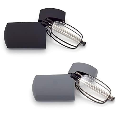 HIGHLIKE 2-Pack Hard Cases Folding Reading Glasses, Pocket Wallet Purse Compact Spring Hinge Readers, Transparent Clear Lens Black Gunmetal 1.25 x - Image 1