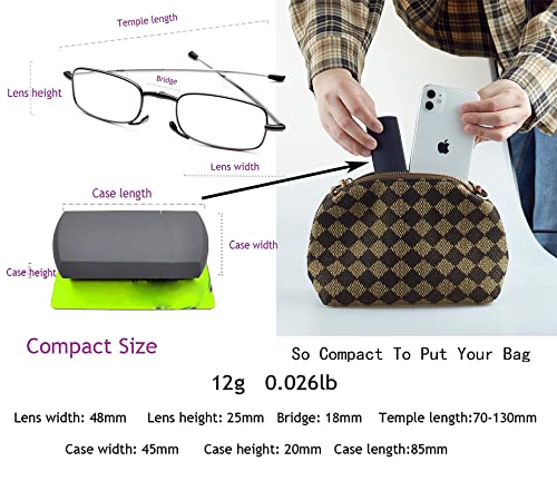 HIGHLIKE 2-Pack Hard Cases Folding Reading Glasses, Pocket Wallet Purse Compact Spring Hinge Readers, Transparent Clear Lens Black Gunmetal 1.25 x - Image 3