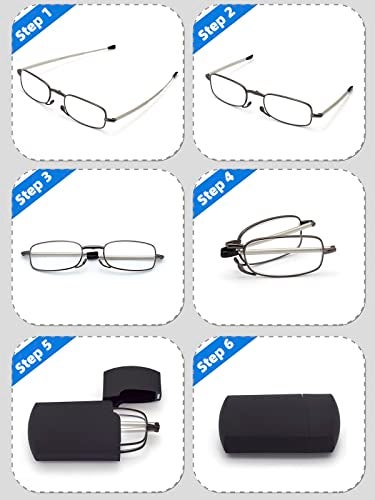 HIGHLIKE 2-Pack Hard Cases Folding Reading Glasses, Pocket Wallet Purse Compact Spring Hinge Readers, Transparent Clear Lens Black Gunmetal 1.25 x - Image 2