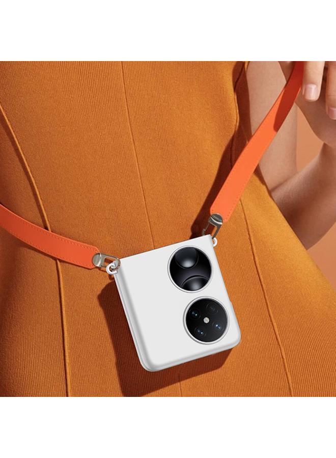 زبون جراب لهاتف Huawei P50 Pocket بلون متدرج وملمس الجلد من مادة البولي كربونات مع تغطية كاملة ومضاد للصدمات - Image 3