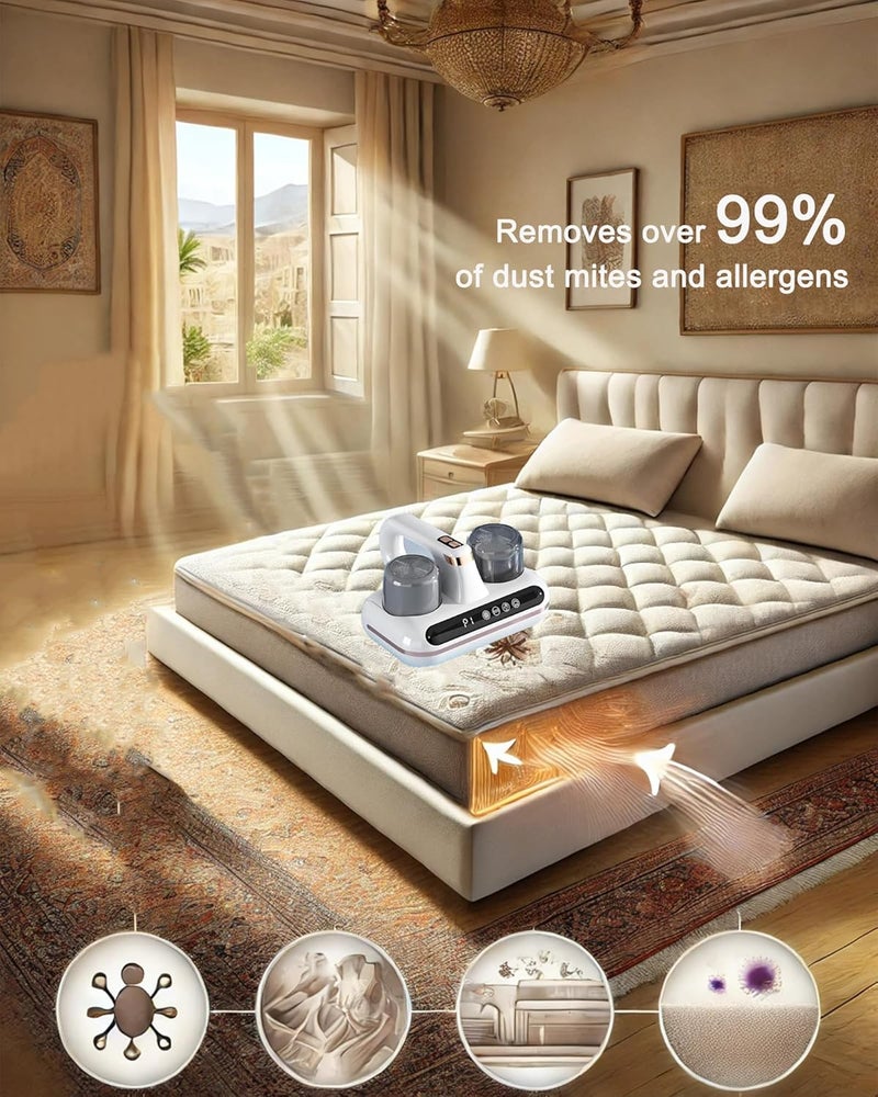 ALLESM Mattress Vacuum Cleaner UV Dust Mite Cleaner Vacuum Multi-Surface Cleaner 8kPa & 10kPa Suction Dual Mode Bed Vacuum, HEPA Filter & 210ml Dust Bin 100W for Bed Pillow Sofa Carpets Couch - Image 2