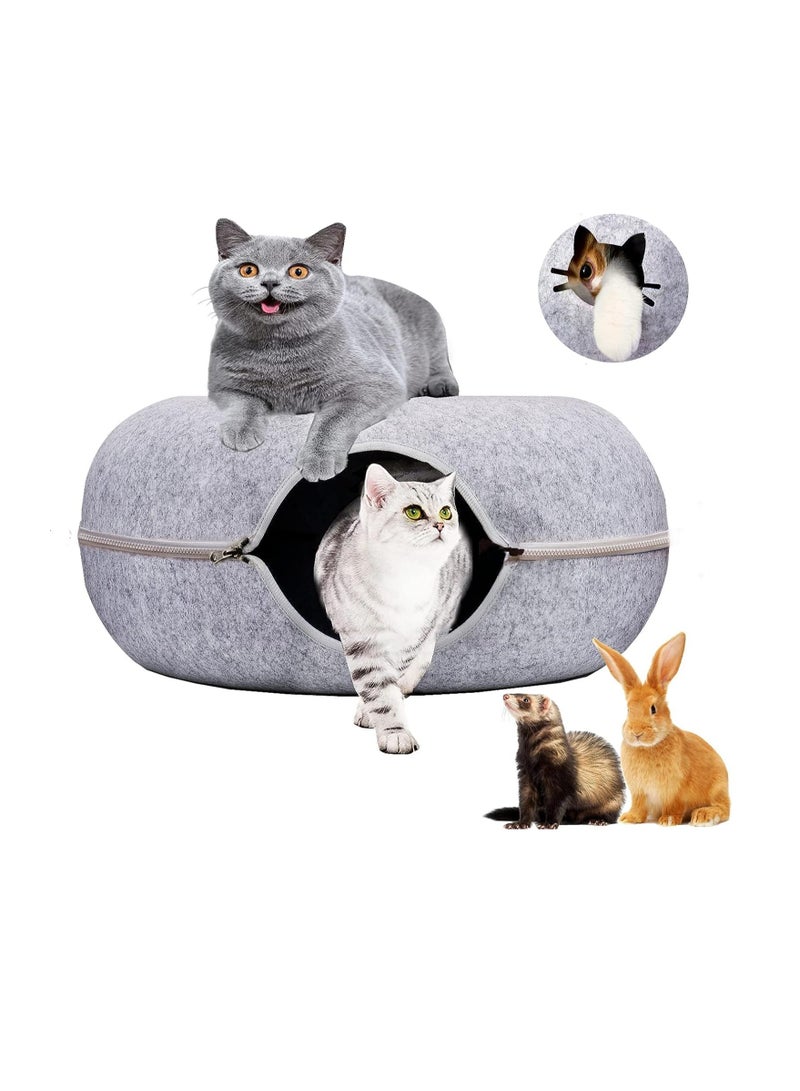Generic Four Seasons Universal Felt Cat Nest Donut Tunnel with Removable Washable Bed Warm and Comfortable Pet Sleeping Spot 60 cm Light Gray  - Image 1