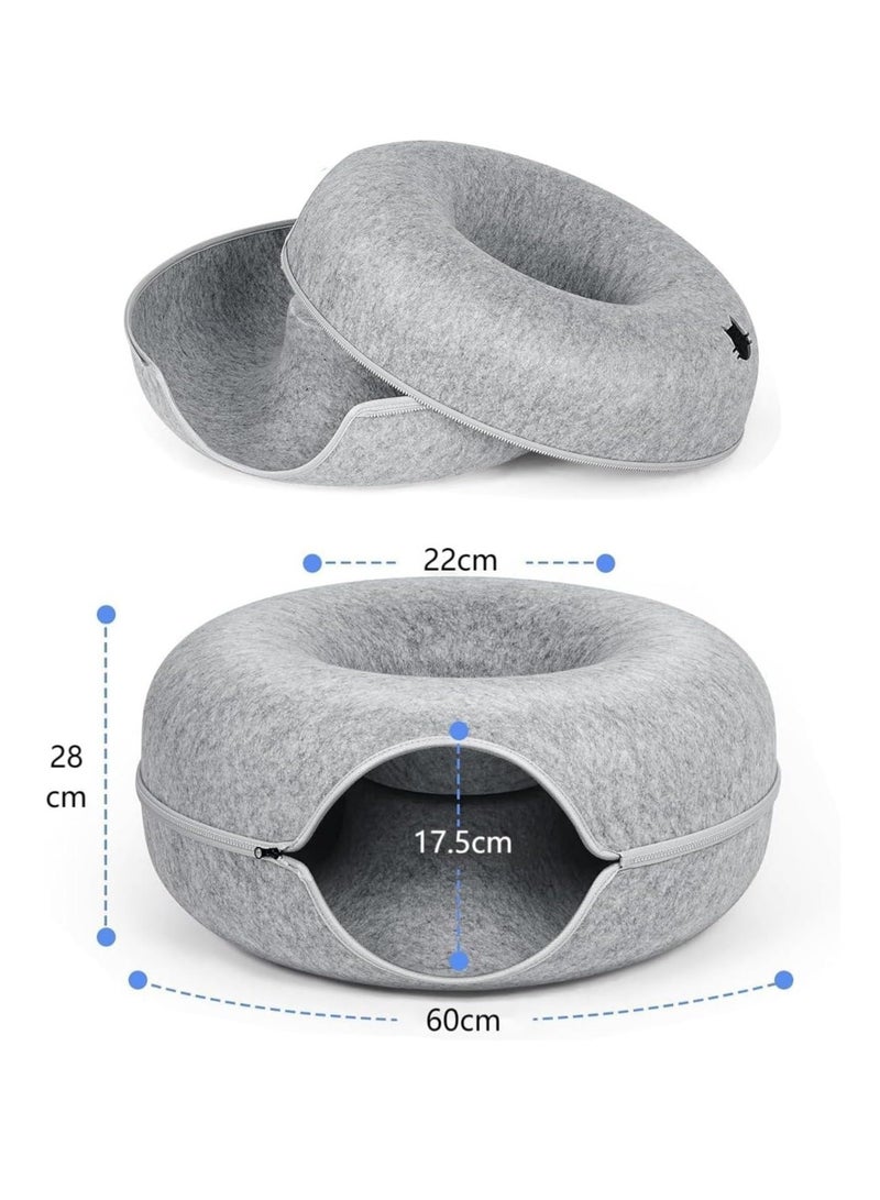 Generic Four Seasons Universal Felt Cat Nest Donut Tunnel with Removable Washable Bed Warm and Comfortable Pet Sleeping Spot 60 cm Light Gray  - Image 5