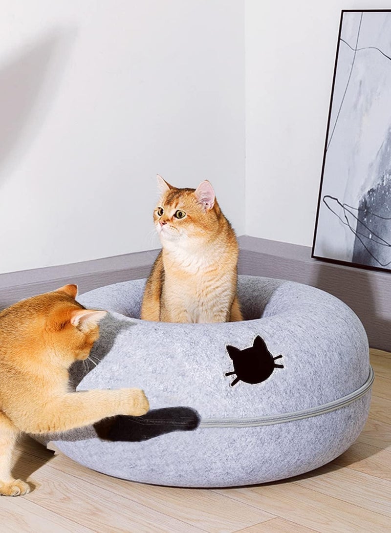 Generic Four Seasons Universal Felt Cat Nest Donut Tunnel with Removable Washable Bed Warm and Comfortable Pet Sleeping Spot 60 cm Light Gray  - Image 3