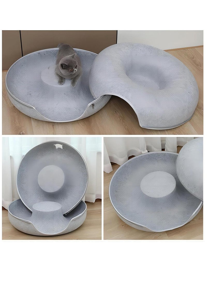 Generic Four Seasons Universal Felt Cat Nest Donut Tunnel with Removable Washable Bed Warm and Comfortable Pet Sleeping Spot 60 cm Light Gray  - Image 4