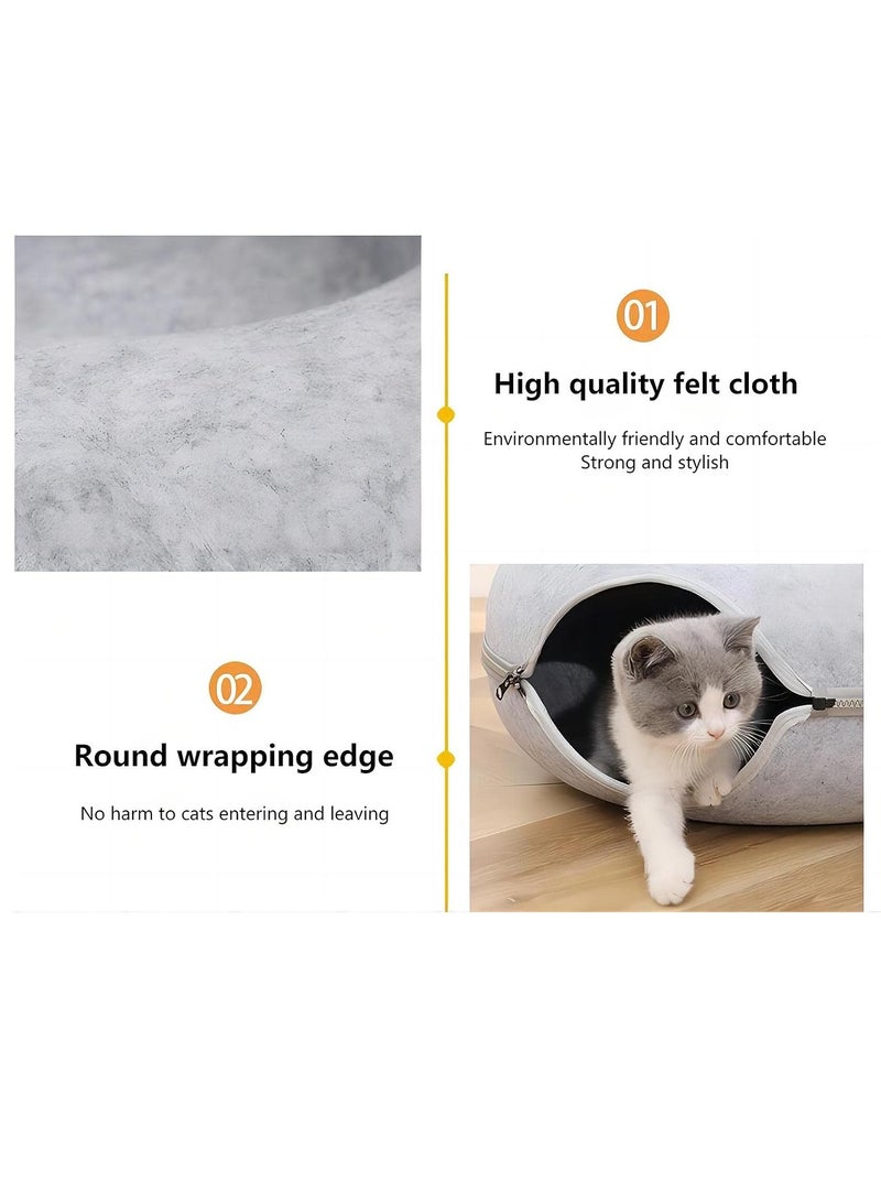 Generic Four Seasons Universal Felt Cat Nest Donut Tunnel with Removable Washable Bed Warm and Comfortable Pet Sleeping Spot 60 cm Light Gray  - Image 2