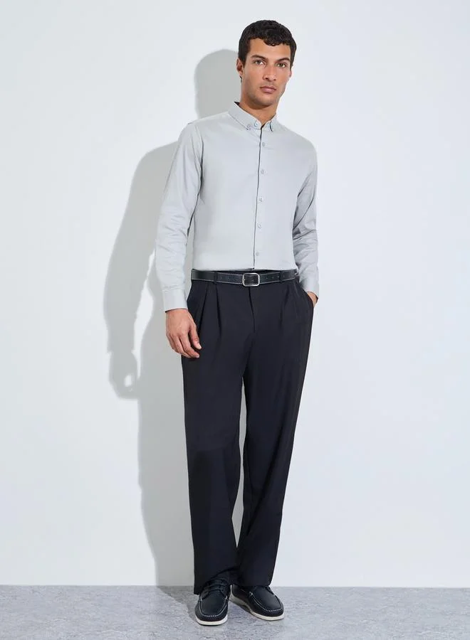 ستايلي Grey Solid Textured Regular Fit Shirt