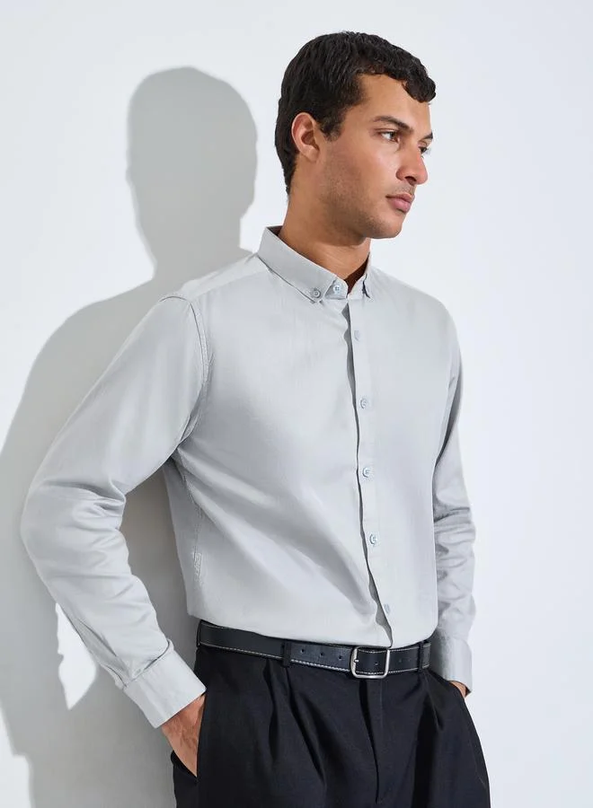 ستايلي Grey Solid Textured Regular Fit Shirt