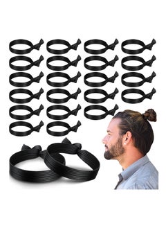Mens Hair Ties, 36 Pcs Knotted  Elastic Flat Man Bun Hair Tie No Crease Breakage Hair Ties for Guys Strong Ponytail Holders for Men Black Man Bun Accessories Hair Bands Men with Thick Long Curly Hair