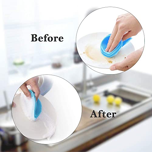 SBA PRIME SBAPRIME Multi-Purpose Silicone Kitchen Scrub Brush for Dishes Pots Fruits Vegetables & Non-Stick Pan | 5 Color Scrubber - Image 3