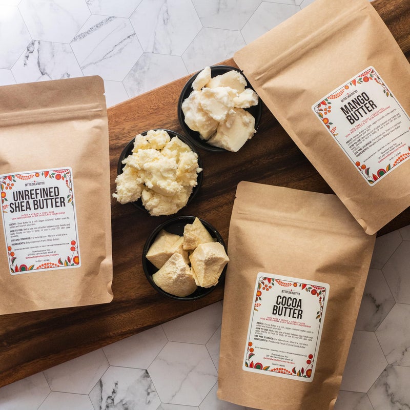 Better Shea Butter Set of Raw Shea Butter, Raw Mango Butter, Unrefined Cocoa Butter For Soap Making and DIY Body Butters, Lip Balms, Body Lotions - Each Jar is 8 oz Making 24 oz Total (3-Bar Set) - Image 3