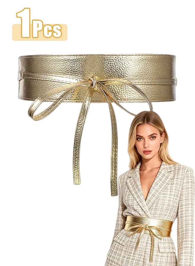 Women Obi Waist Belt, Faux Leather Wide Wrap Around Bowknot Belt Fashion Wrap Around Obi Belts for Dress Jumpsuit - Image 1