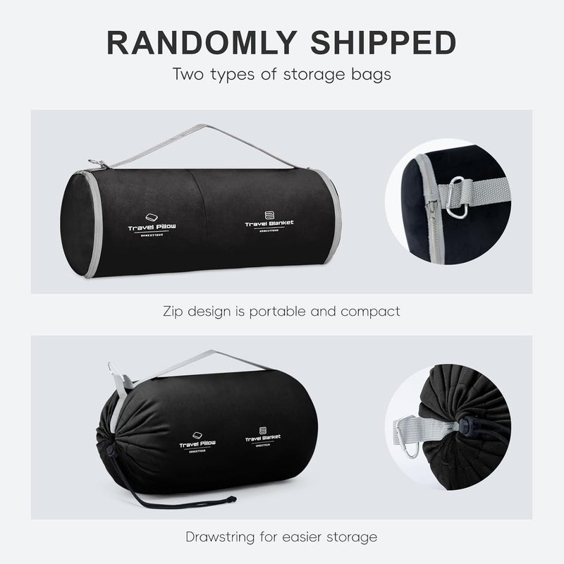 urnexttour Travel Pillow and Blanket Set Neck Pillows Travel Essentials with Sleep Mask for Airplane Car Memory Foam Black - Image 2