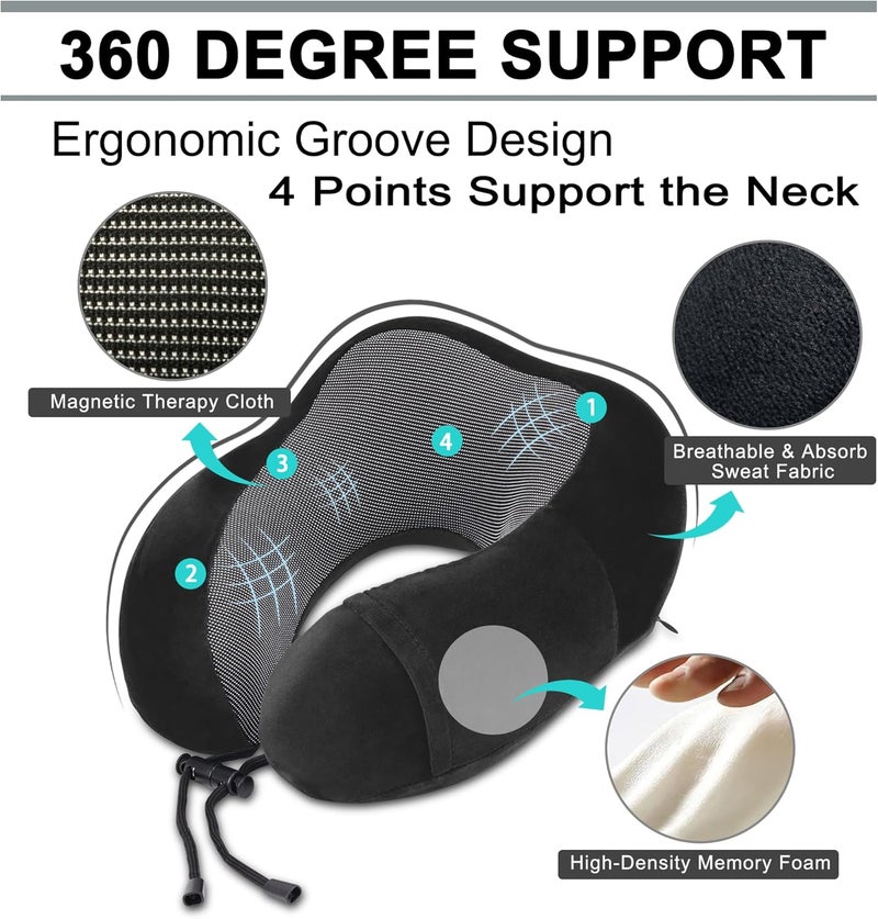 urnexttour Travel Pillow and Blanket Set Neck Pillows Travel Essentials with Sleep Mask for Airplane Car Memory Foam Black - Image 4