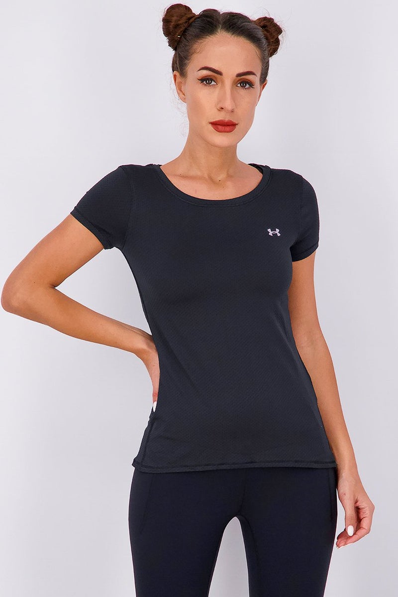 UNDER ARMOUR Women Heat Gear Armour Short Sleeve Shirt, Black - Image 1