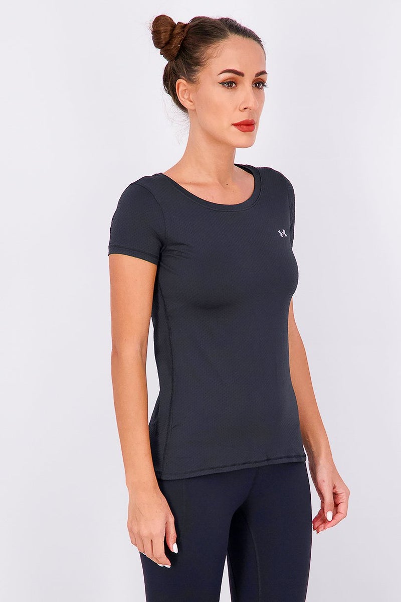 UNDER ARMOUR Women Heat Gear Armour Short Sleeve Shirt, Black - Image 3