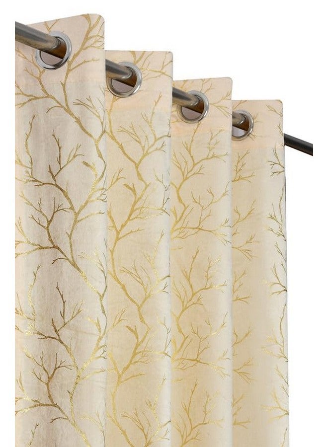 RED RIBBON DECOR Heavy Velvet Fabric Semi Sheer Room Darkening Floral Grommet Curtains 8 Feet For Door, Cream, Pack Of 2 Pieces - Image 1