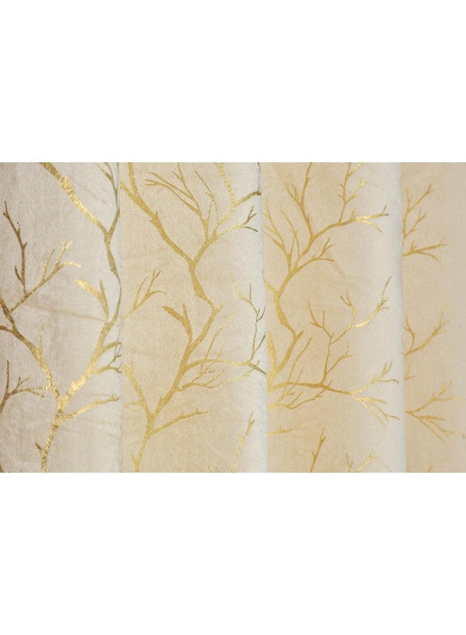 RED RIBBON DECOR Heavy Velvet Fabric Semi Sheer Room Darkening Floral Grommet Curtains 8 Feet For Door, Cream, Pack Of 2 Pieces - Image 4