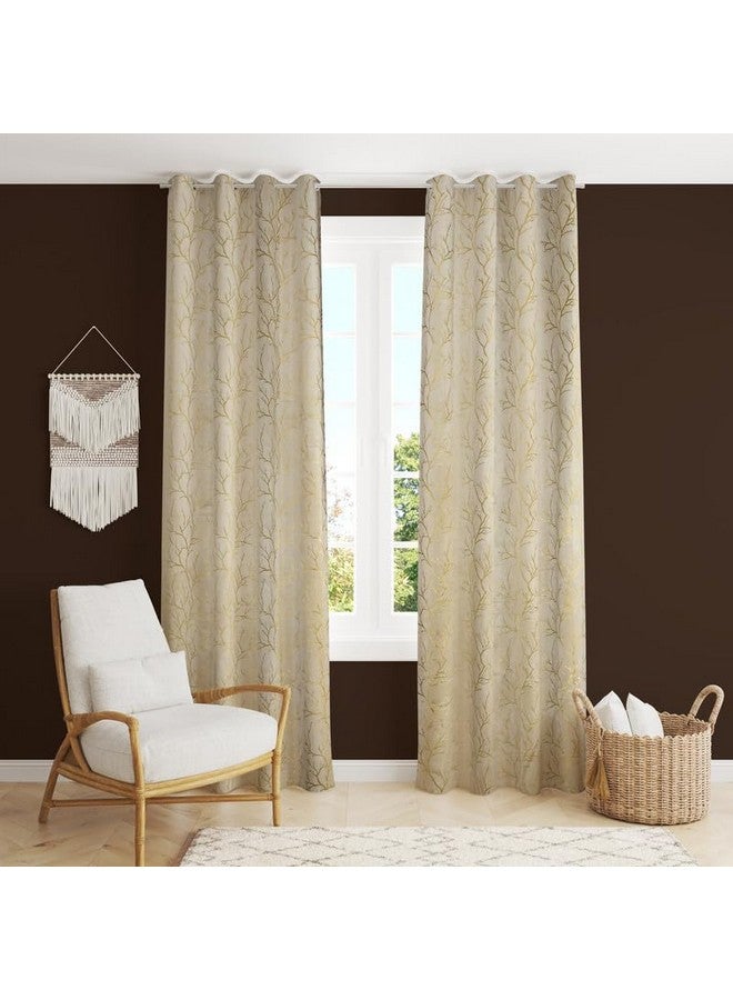 RED RIBBON DECOR Heavy Velvet Fabric Semi Sheer Room Darkening Floral Grommet Curtains 8 Feet For Door, Cream, Pack Of 2 Pieces - Image 2