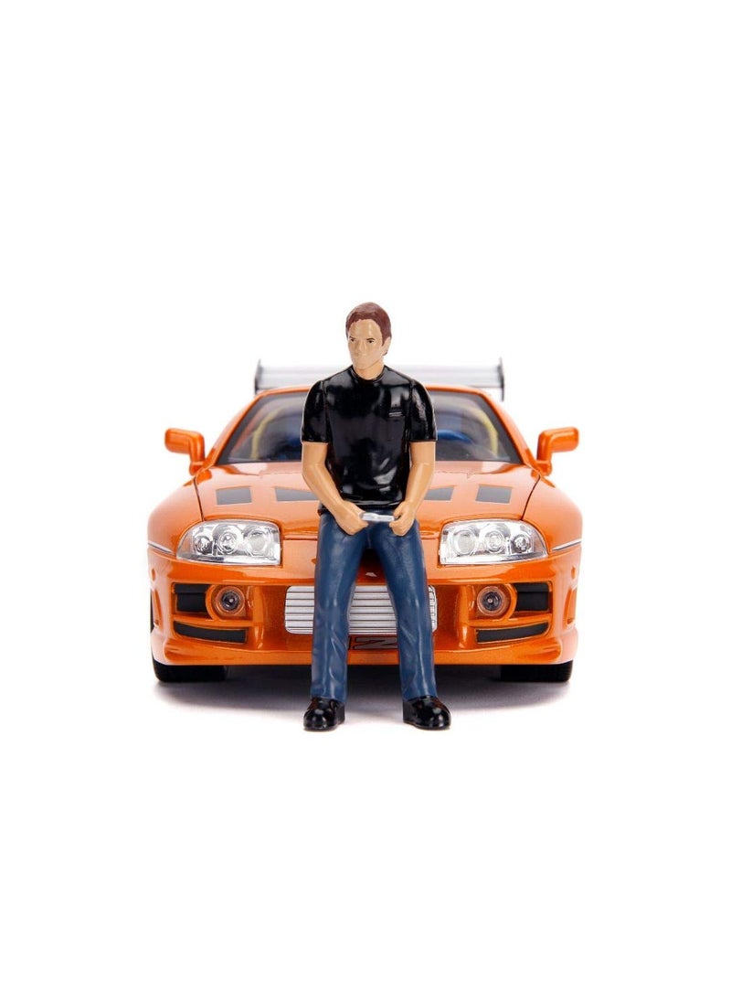 Jada Toys Fast & Furious 1:18 Toyota Supra Die-cast Car & 3" Brian Figure, Toys for Kids and Adults,Orange  - Image 1