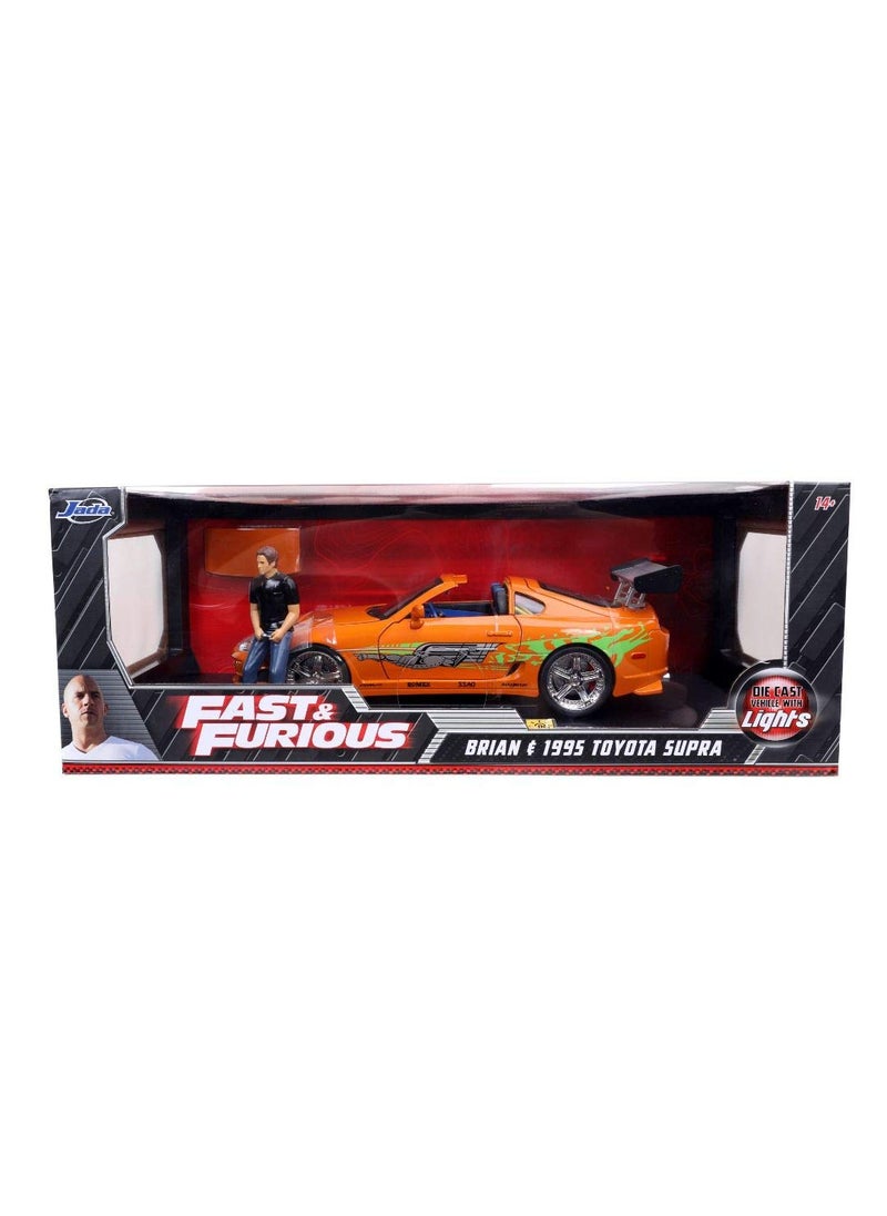 Jada Toys Fast & Furious 1:18 Toyota Supra Die-cast Car & 3" Brian Figure, Toys for Kids and Adults,Orange  - Image 4