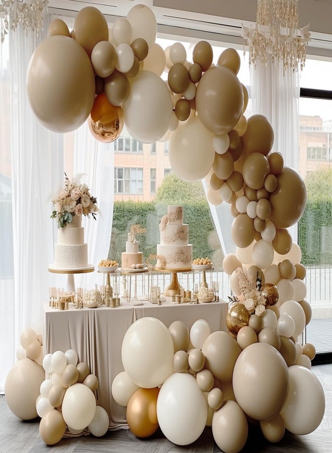 جانينوس بالونات بلون البشرة محشوة بطبقتين مع بالونات سوداء في الداخل - قوس بالونات لاتكس بلون بني مشمشي مطفي مع 5 بوصات و12 بوصة و18 بوصة، طقم قوس بالونات بوهو سميك مزدوج الطبقات للحفلات - Image 3