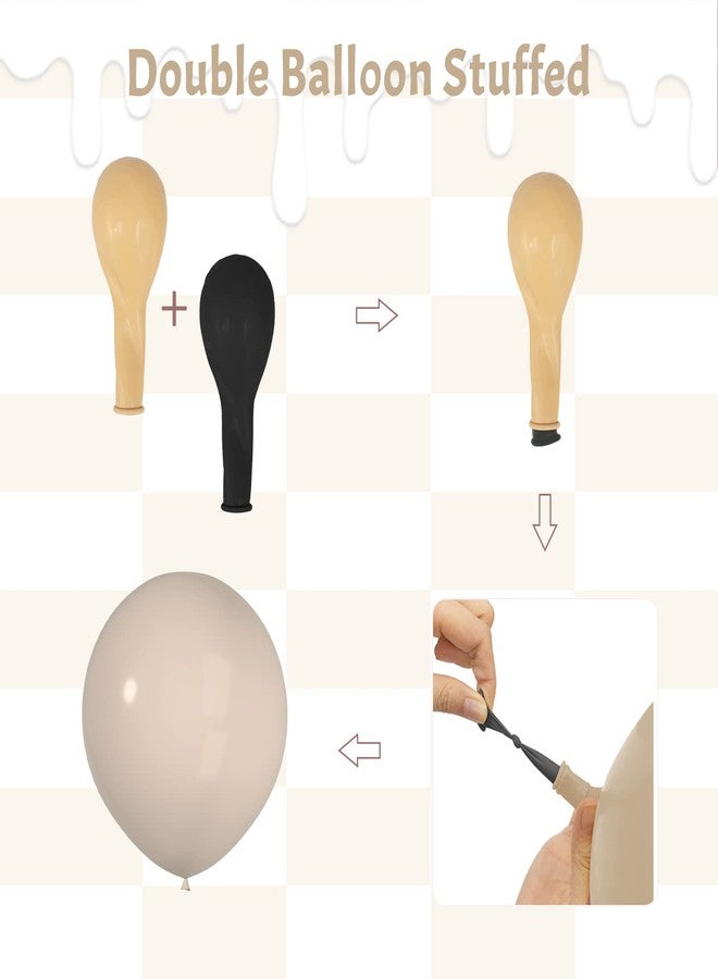 جانينوس بالونات بلون البشرة محشوة بطبقتين مع بالونات سوداء في الداخل - قوس بالونات لاتكس بلون بني مشمشي مطفي مع 5 بوصات و12 بوصة و18 بوصة، طقم قوس بالونات بوهو سميك مزدوج الطبقات للحفلات - Image 2