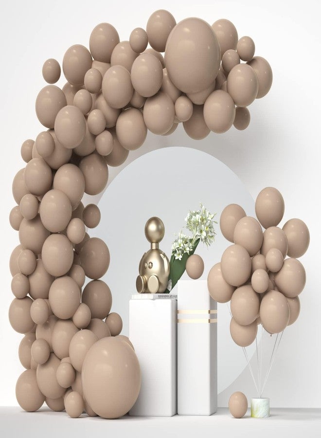 جانينوس بالونات بلون البشرة محشوة بطبقتين مع بالونات سوداء في الداخل - قوس بالونات لاتكس بلون بني مشمشي مطفي مع 5 بوصات و12 بوصة و18 بوصة، طقم قوس بالونات بوهو سميك مزدوج الطبقات للحفلات - Image 1