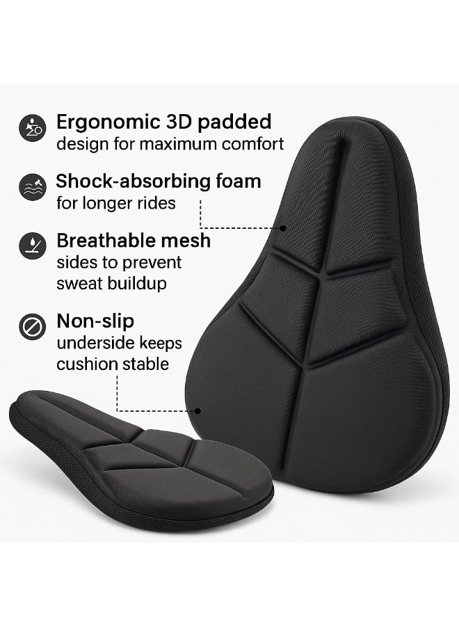 Fukukawa Bike Seat Cushion Cover Gel Memory Foam Padded Ergonomic Bicycle Saddle Cover Breathable Mesh Non Slip Base Adjustable Fit 27x19x3.5 cm - Image 3