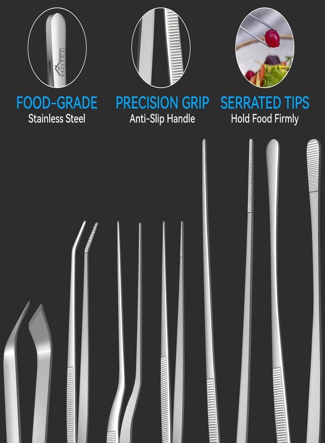 Hotec 6pcs Stainless Steel Kitchen Tweezer Set (12'' & 6.3'') - Professional Cooking Tweezers for Chefs, BBQ, Seafood, Baking & Repair - Image 3
