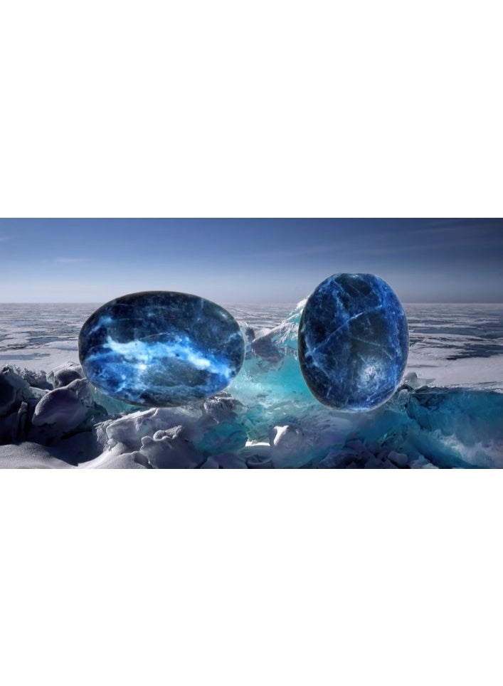 Natural Raw American Blue Sodalite Oval Shape Stretched & Back (Illustrated Natural Shape) - Natural Energy Collection Gemstone for Stones and All Uses. - Image 2