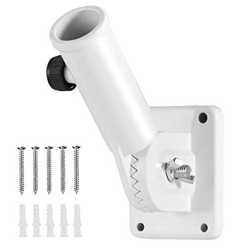 BONWIN Flag Pole Holder Brackets, BONWIN 1" Flag Pole Mounting Bracket with Hardwares for House Wall Porch, 1" Inner Diameter, 180° Adjustable Multi Positions, Aluminium Alloy(1 Pack White, Multi-Positions) - Image 1