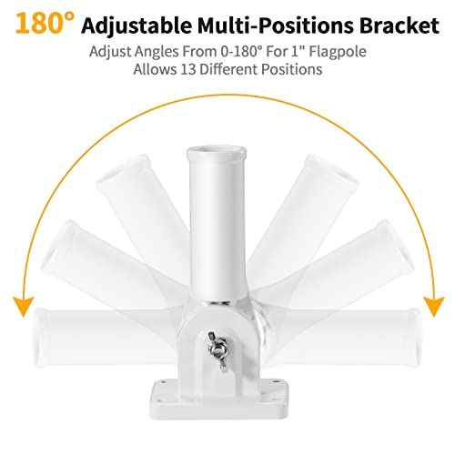 BONWIN Flag Pole Holder Brackets, BONWIN 1" Flag Pole Mounting Bracket with Hardwares for House Wall Porch, 1" Inner Diameter, 180° Adjustable Multi Positions, Aluminium Alloy(1 Pack White, Multi-Positions) - Image 3