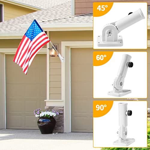 BONWIN Flag Pole Holder Brackets, BONWIN 1" Flag Pole Mounting Bracket with Hardwares for House Wall Porch, 1" Inner Diameter, 180° Adjustable Multi Positions, Aluminium Alloy(1 Pack White, Multi-Positions) - Image 4