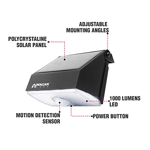 Wagan EL8570 1000 Lumens Outdoor LED Solar Wall Light Waterproof Motion Detected Light, Black - Image 2