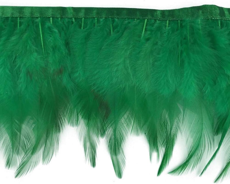 Shekyeon 2yards Rooster Hackle Feather Trim Fringe for DIY Clothing Craft Dress Decoration(Dark Green) - Image 1