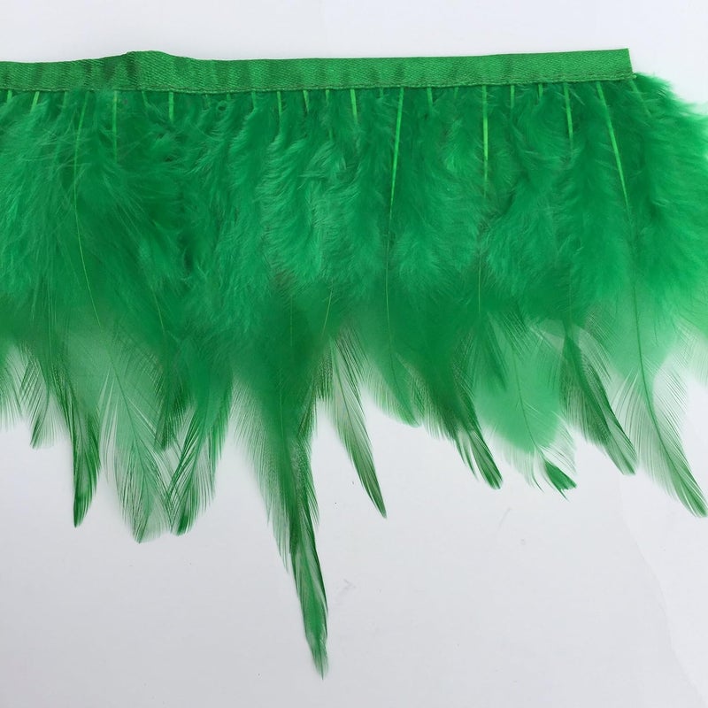 Shekyeon 2yards Rooster Hackle Feather Trim Fringe for DIY Clothing Craft Dress Decoration(Dark Green) - Image 2
