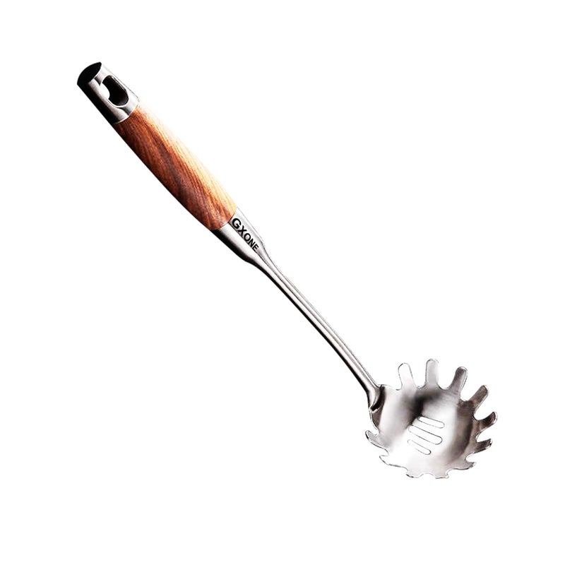 GXONE Spaghetti Spoon304 Stainless Steel Pasta Spoon with Heat Resistant Wooden HandleSilver142Inch