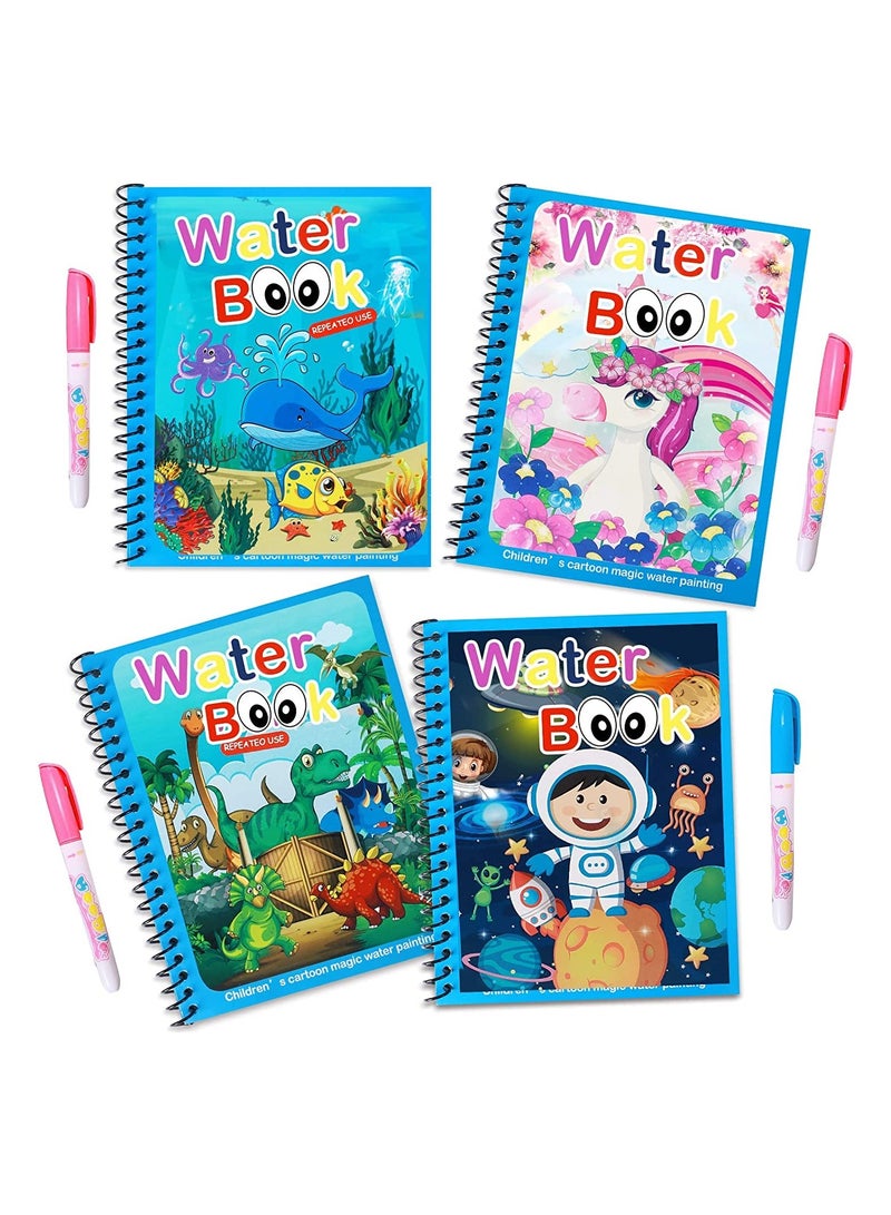 KASTWAVE 4-Piece Cartoon Water Coloring Magic Book With Water Pen For Toddlers And Kids - Image 1